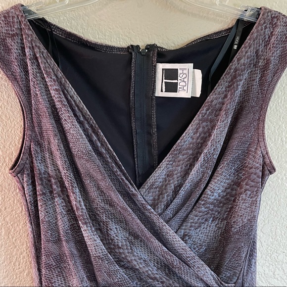 Tadashi Shoji Beautiful Purple/Gray Snake Print Drape Dress - Picture 4 of 11